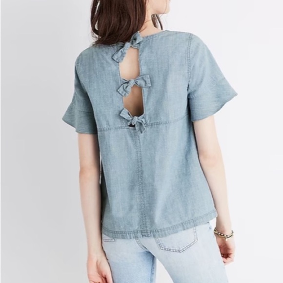 Madewell Chambray Tie-Back Top Medium - Picture 3 of 9